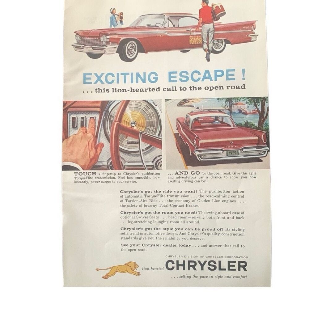 Vintage 1959 Chrysler Exciting Escape Ad Advertisement